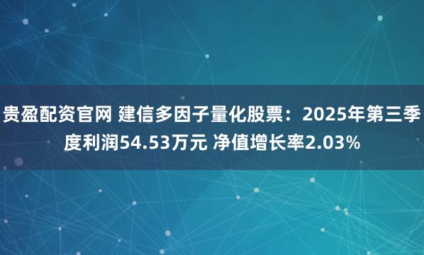 贵盈配资官网 建信多因子量化股票：2025年第三季度利润54.53万元 净值增长率2.03%